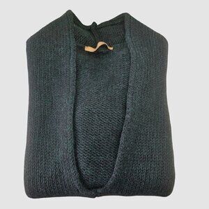 Loyandford Heavy Wool Sweater Hunter Green Tight Knit Deep V Neck Women M